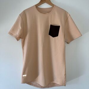 Bylt Drop cut luxe tshirt. Tan with brown pocket